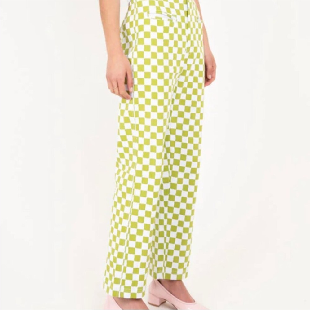 EMMA MULHOLLAND‎ on Holiday Check Kokomo Pant Olive Zip Closure 100% Cotton  L